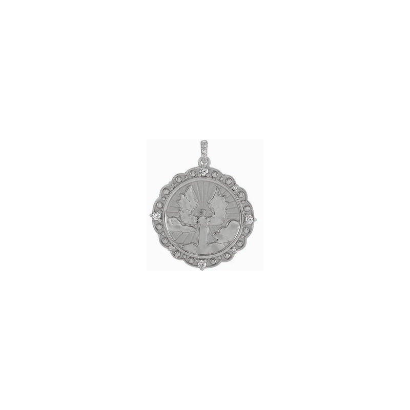 Diamond Guardian Angel Medal Pendant (Silver) front - Popular Jewelry - New York