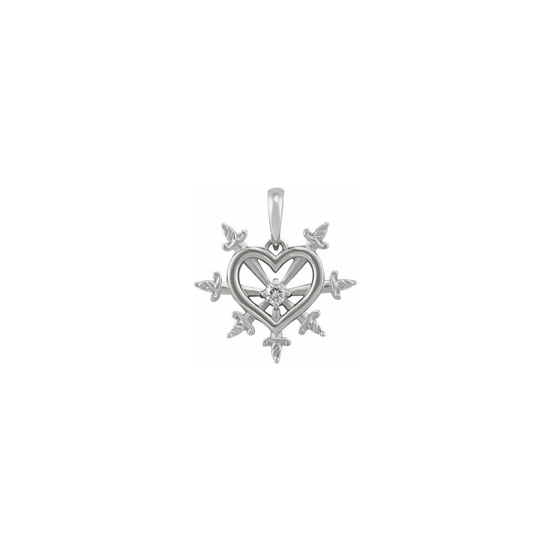 Diamond Our Lady of Sorrows Heart Pendant (white 14K) front - Popular Jewelry - New York