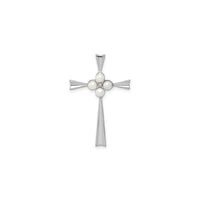 Diamond and Pearls Flower Cross Pendant (Silver) front - Popular Jewelry - New York