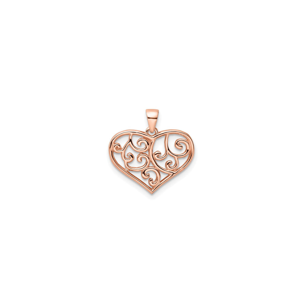 Filigree Pink Heart Pendant (Silver) front - Popular Jewelry - New York