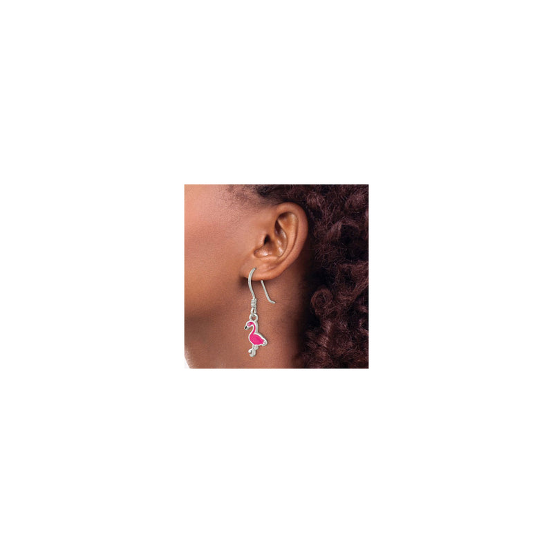 Flamingo Bird Enamel Dangle Earrings (Silver) preview - Popular Jewelry - New York