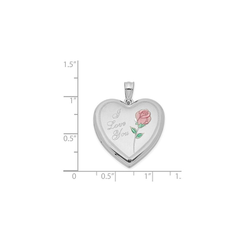 Heart Locket with Enameled Rose Photo Pendant (Silver) scale - Popular Jewelry - New York