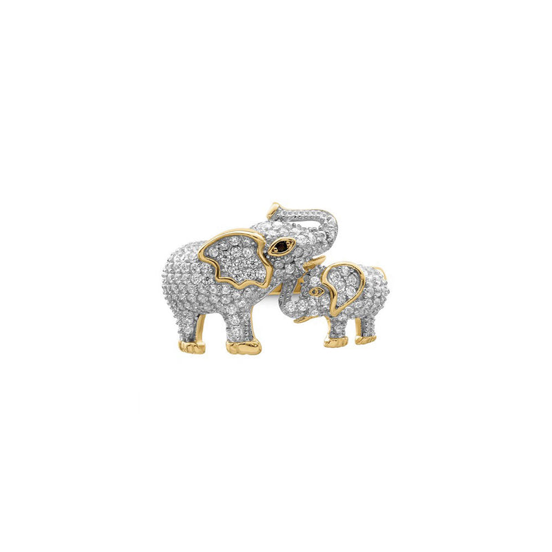 Icy Elephant Mother and Baby Ring (Silver) front - Popular Jewelry - New York