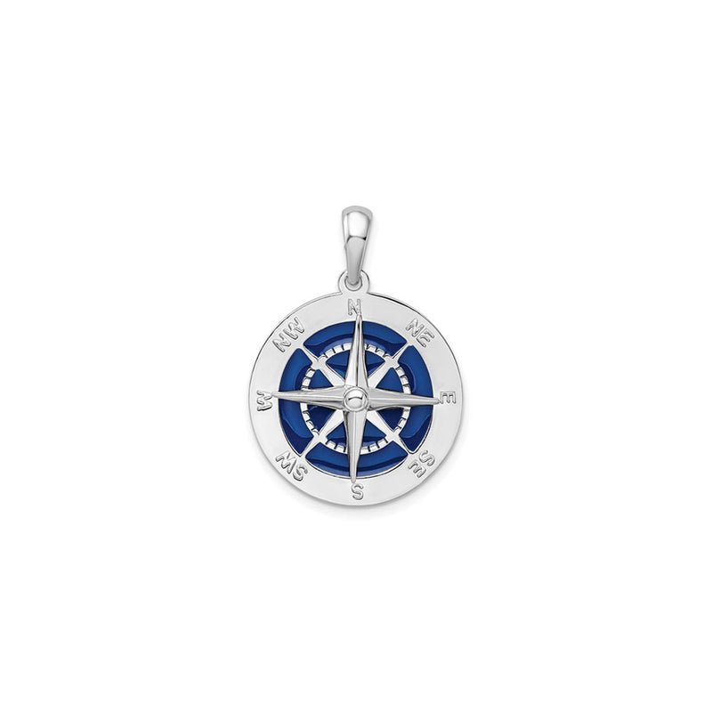Nautical Blue Enameled Compass Pendant (Silver) front - Popular Jewelry - New York