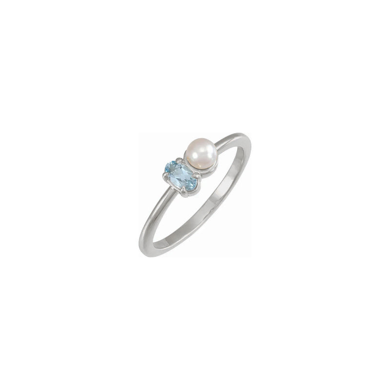 Oval Aquamarine and White Pearl Ring (Silver) main - Popular Jewelry - New York