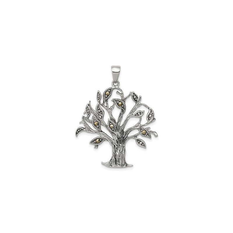 Oxidized Marcasite Tree Pendant (Silver) front - Popular Jewelry - New York