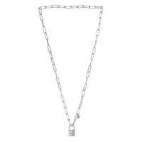 Padlock Paperclip Link Necklace (Silver) full - Popular Jewelry - New York