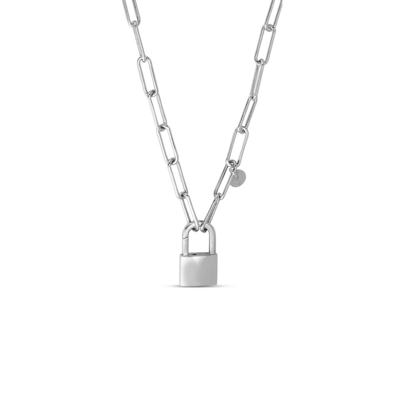Padlock Paperclip Link Necklace (Silver) main - Popular Jewelry - New York