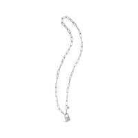 Padlock Paperclip Link Necklace (Silver) wavy - Popular Jewelry - New York