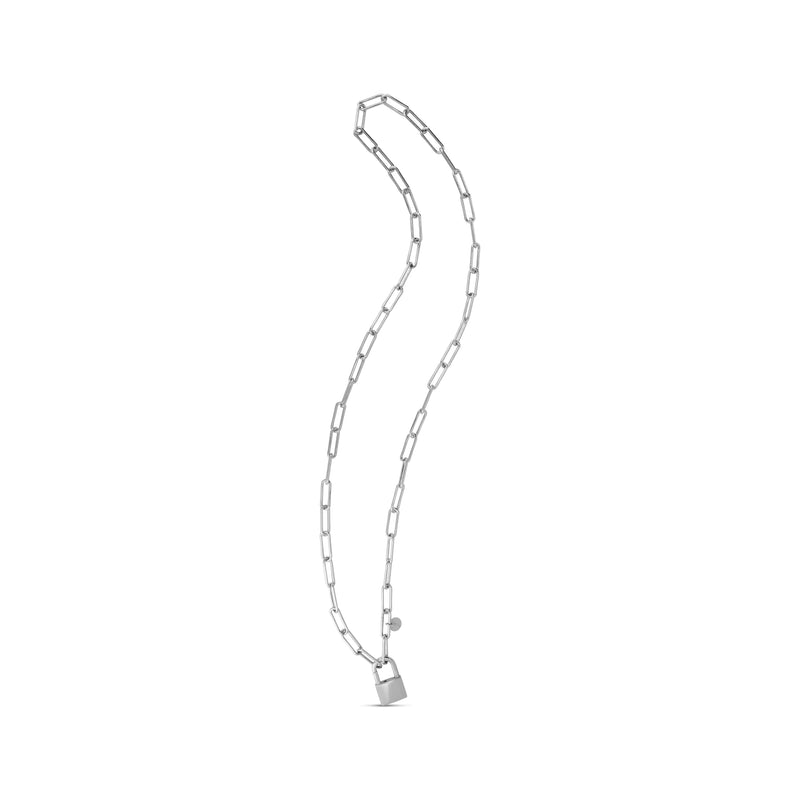 Padlock Paperclip Link Necklace (Silver) wavy - Popular Jewelry - New York