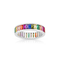 Rainbow Baguette Channel Eternity Ring (sudraba) priekšpuse - Popular Jewelry - Ņujorka