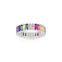 Anell d'eternitat de zirconia Rainbow Baguette (plata) davant - Popular Jewelry - Nova York