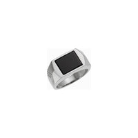 Rectangle Onyx Bezel-Set Signet Ring (Silver) main - Popular Jewelry - New York