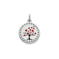 Red Heart Tree Medal Enamel Pendant (Silver) front - Popular Jewelry - New York