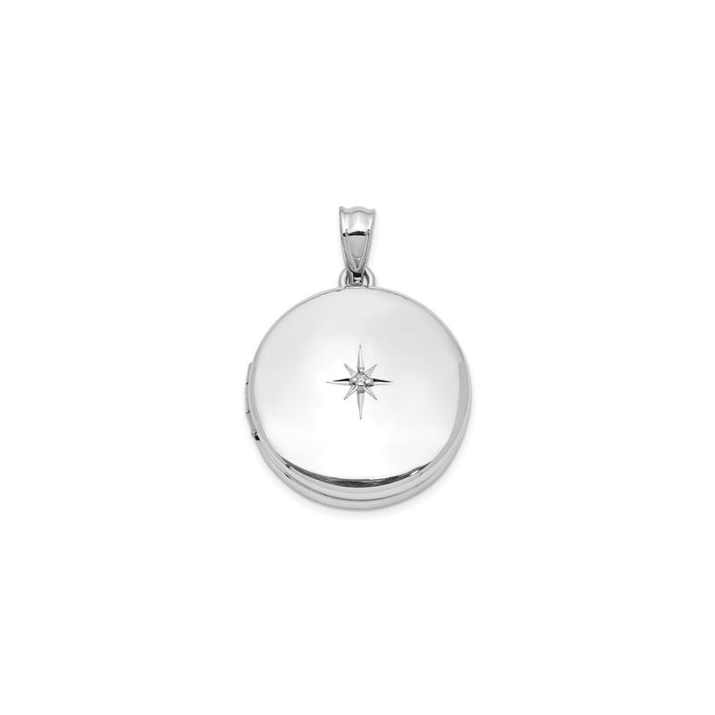 Round Locket with Solitaire Diamond Photo Pendant (Silver) front - Popular Jewelry - New York