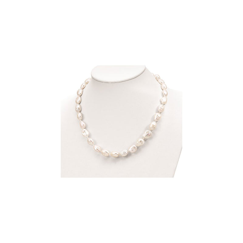 White Keshi Freshwater Pearl Necklace (Silver) preview - Popular Jewelry - New York
