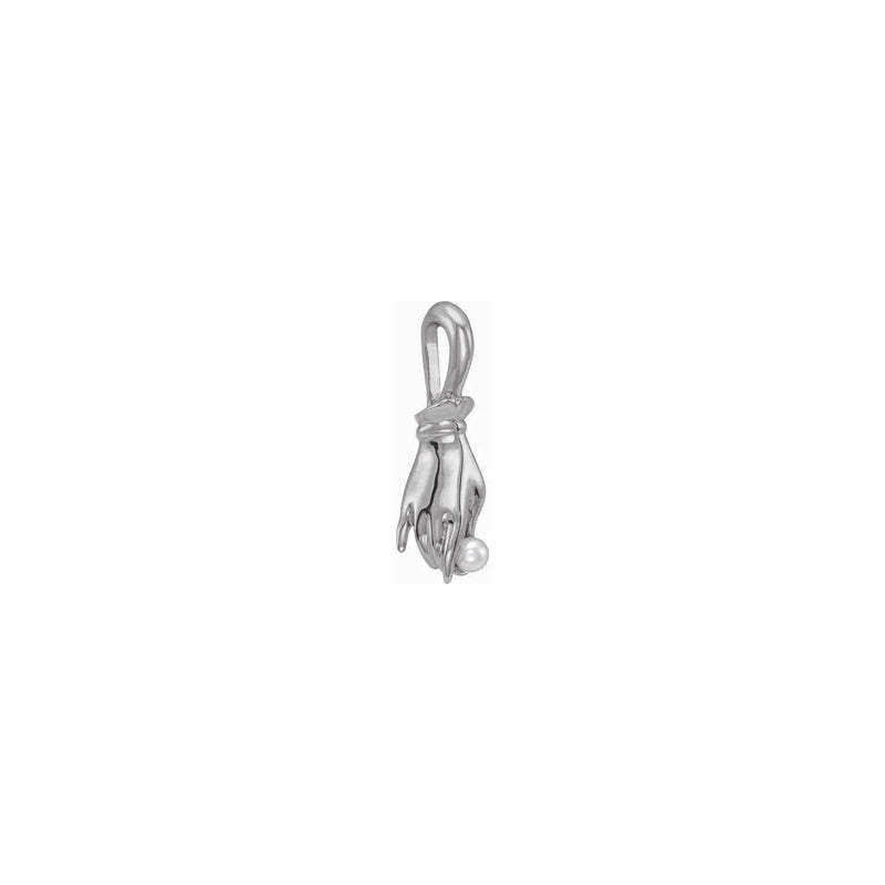 White Pearl Buddha Hand Pendant (Silver) front - Popular Jewelry - New York