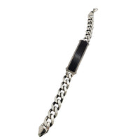 Cuban Link Black Onyx Bar ID Bracelet (Silver）