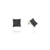 Concave Black Ice Square CZ Stud Earrings (Silver) Popular Jewelry New York
