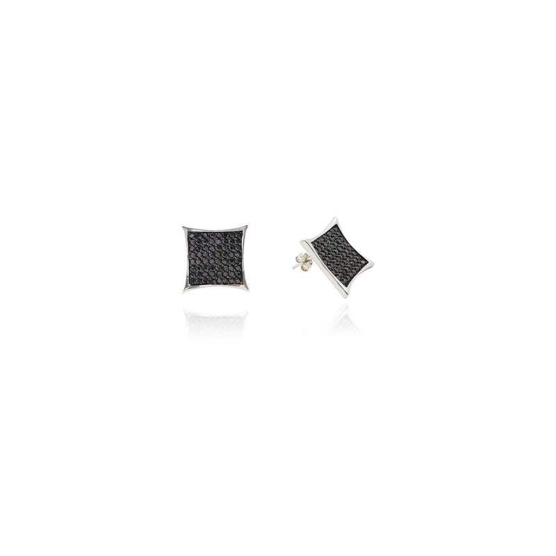 Concave Black Ice Square CZ Stud Earrings (Silver) Popular Jewelry New York