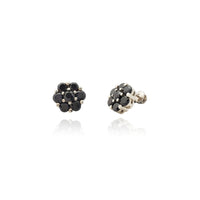 Black Flower Stud Earrings (Silver) Popular Jewelry New York