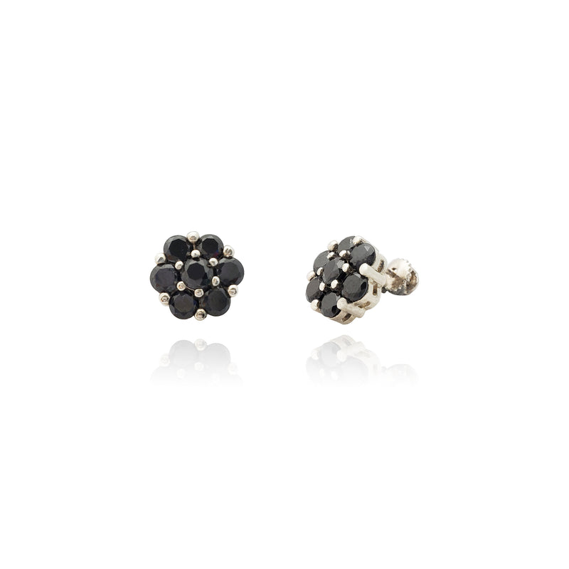 Black Flower Stud Earrings (Silver) Popular Jewelry New York