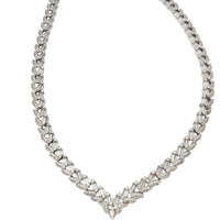 Zirconia Baguettes & Round Floral V-Neck Necklace (Silver)