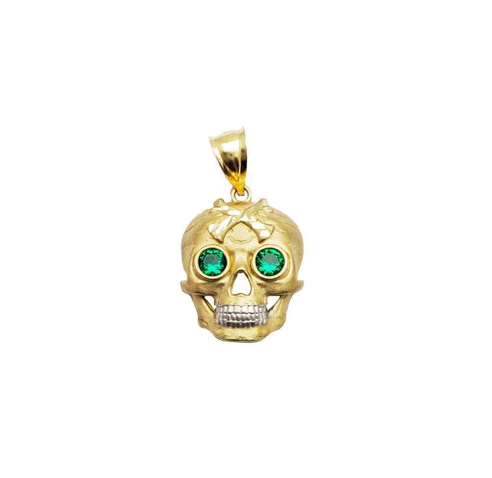 Green Eye Skull Pendant (14K)