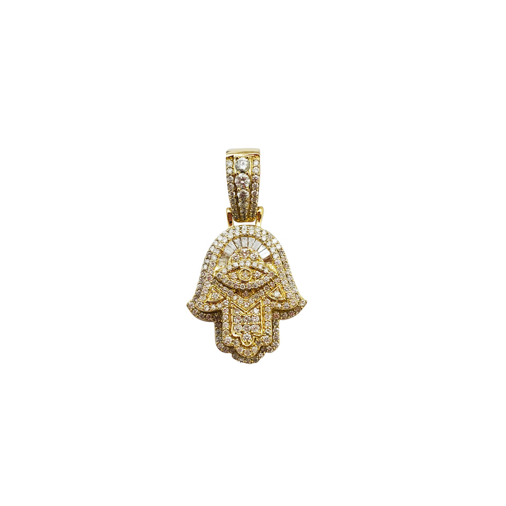 3D Diamond Hamsa with Evil Eye Pendant (14K)