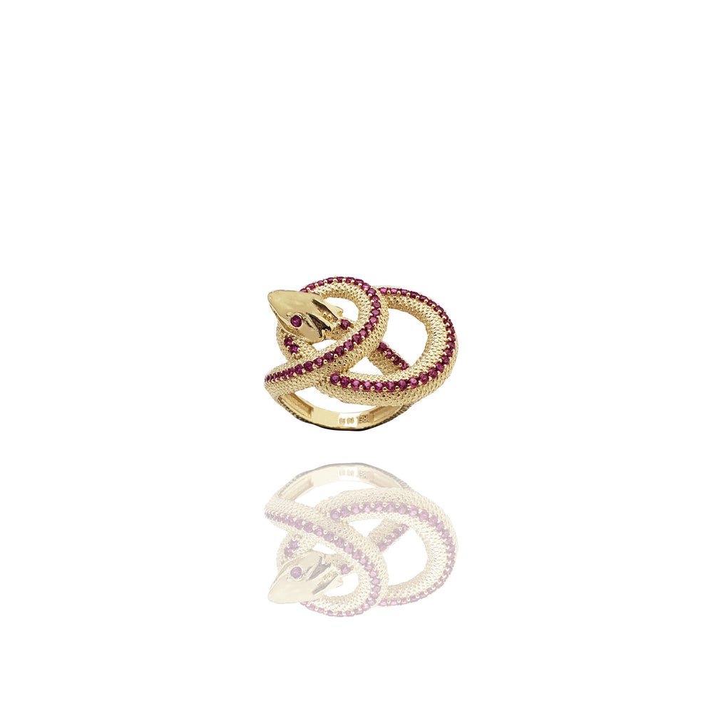 Crimson Stripe Tangled Snake Ring (14K)