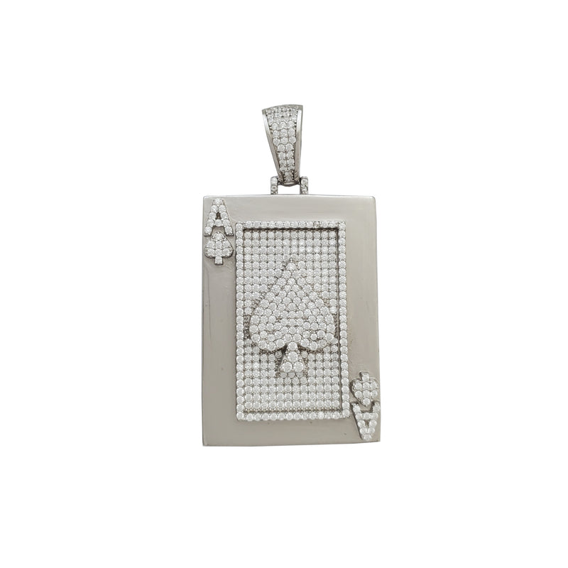Iced Out Ace of Spades Card Pendant (Silver)