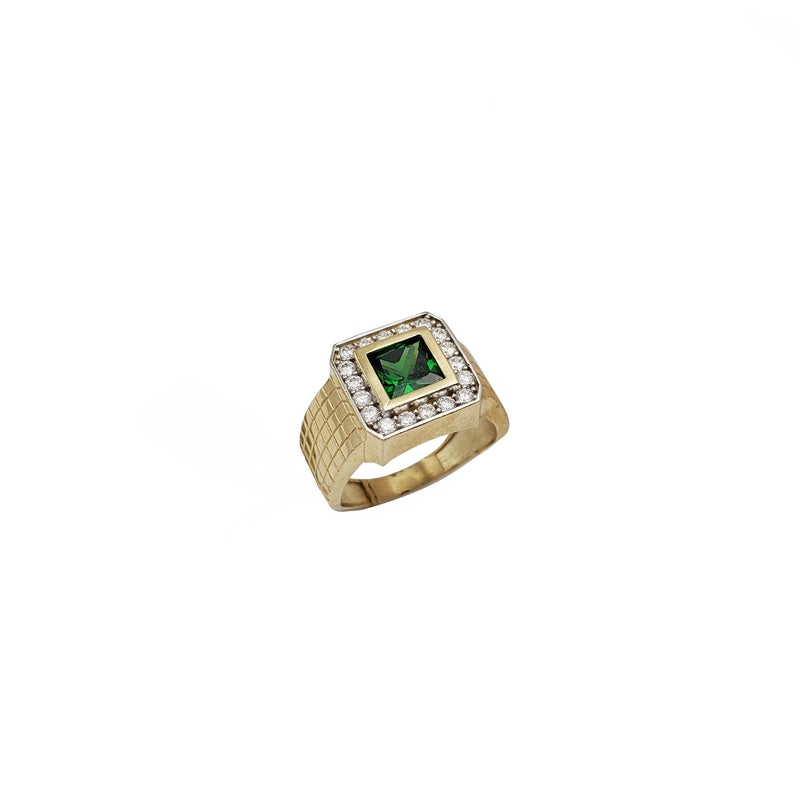 Square Green Gemstone Men Ring (10K)