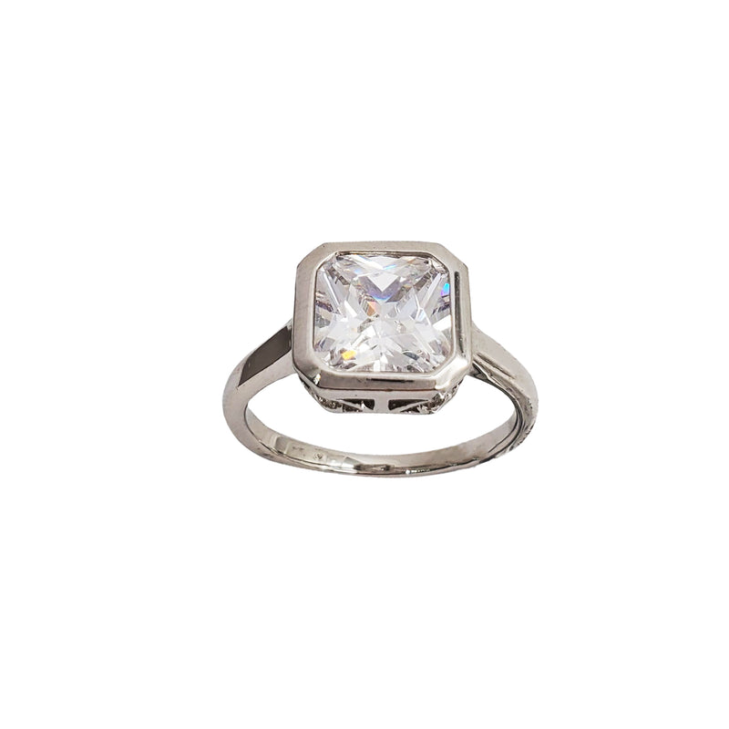 Cubic Zirconia Square Ring (Silver)