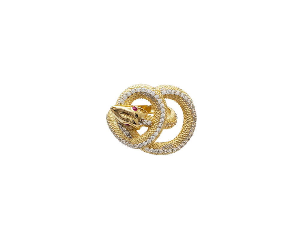 Crimson Striped Tangled Snake Ring (14K)
