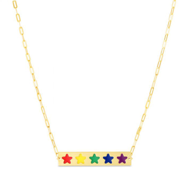 Multicolor Enamel Stars Bar Necklace (14K)