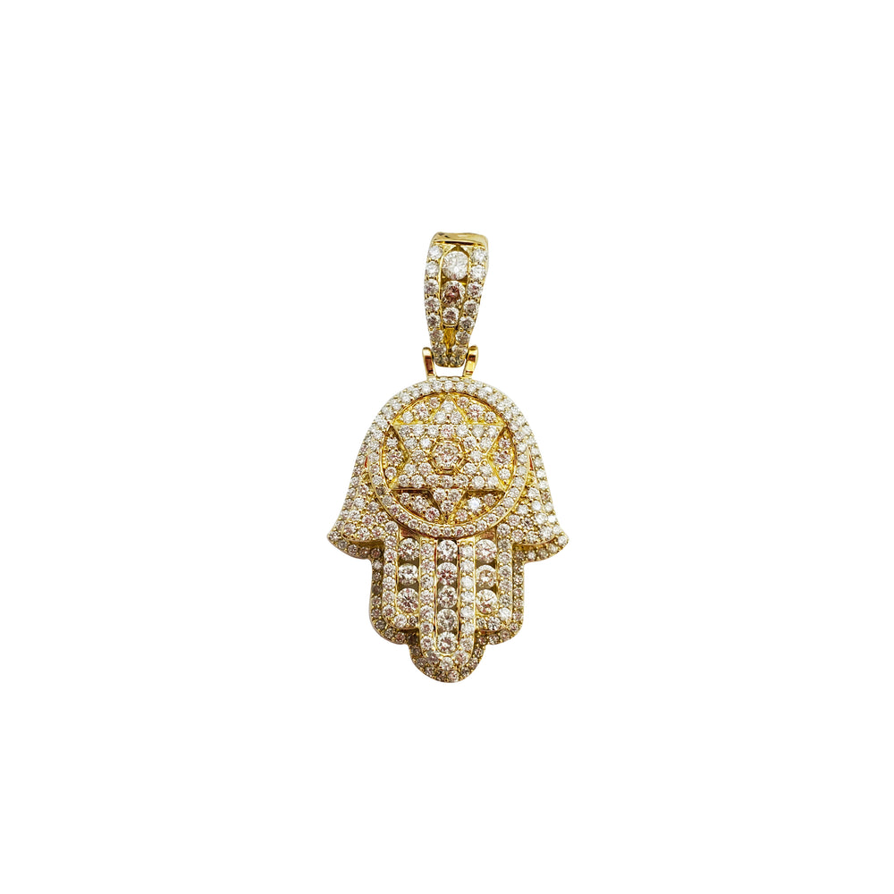 Diamond Hamsa with Star David Pendant (14K)