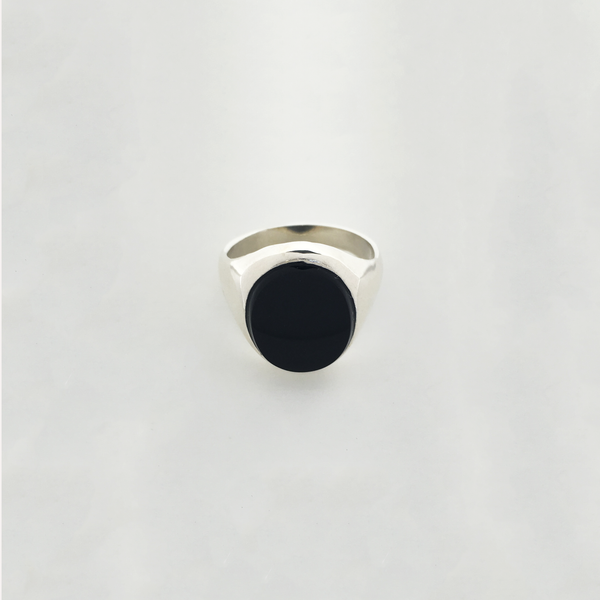 Oval Black Onyx Ring (Silver) Front - Popular Jewelry - New York