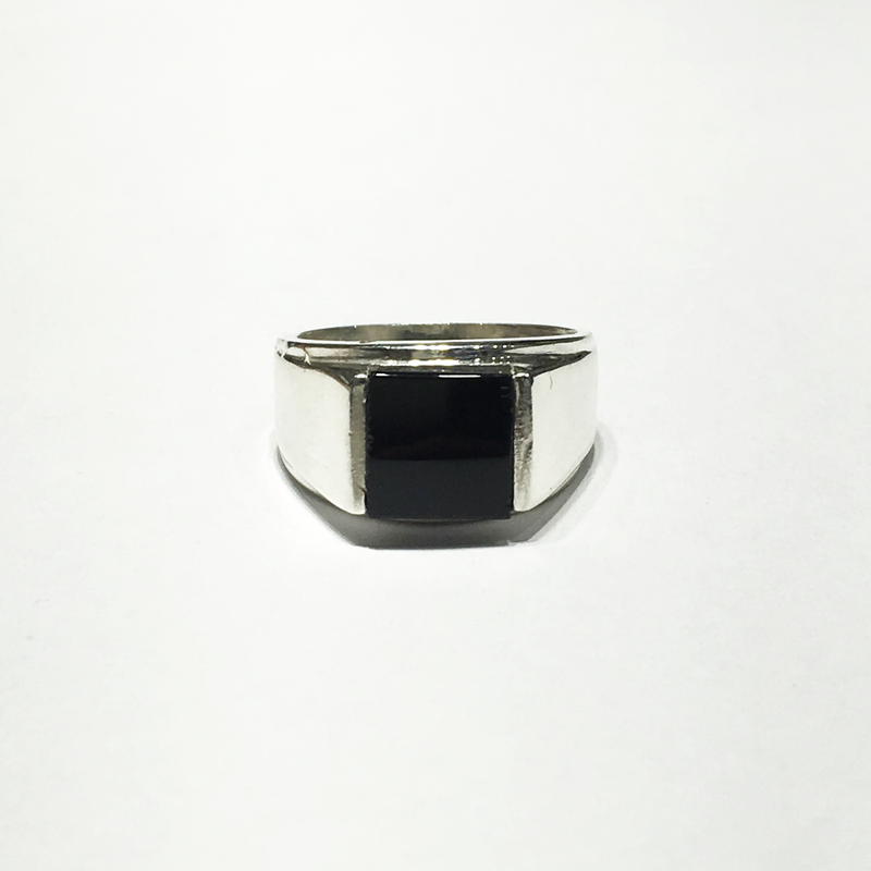 Square Black Onyx Silver Ring