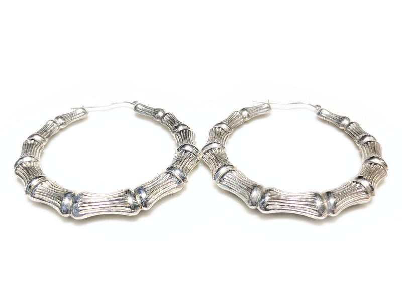 Bamboo Style Hoop Earrings Sterling Silver