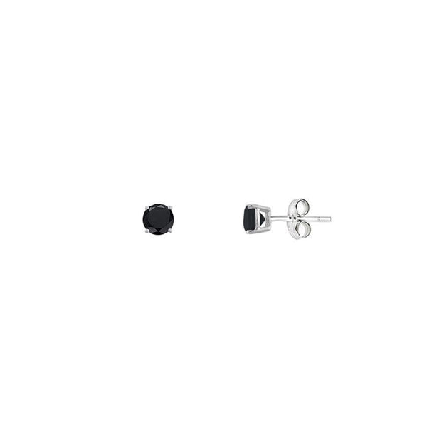 Round Solitaire Black Onyx Stud Earrings (Silver)