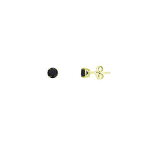 Round Solitaire nga Black Onyx Stud Earrings (Silver)
