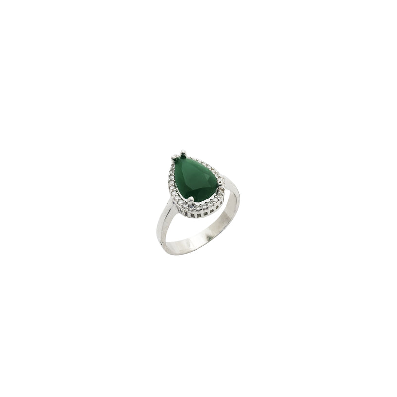 Green Cubic Zirconia Teardrop Ring (Silver)