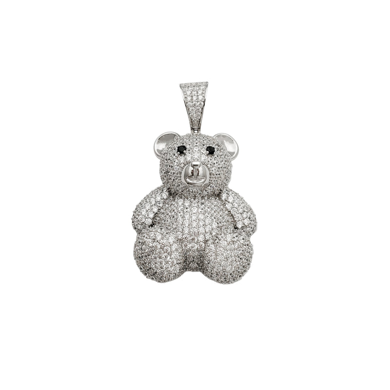 Iced-Out Teddy Bear Pendant (Silver)