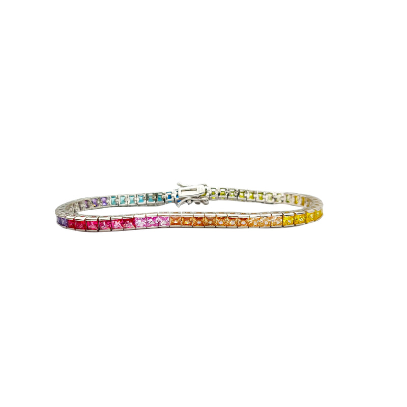 Multicolor Rainbow Tennis Bracelet Silver