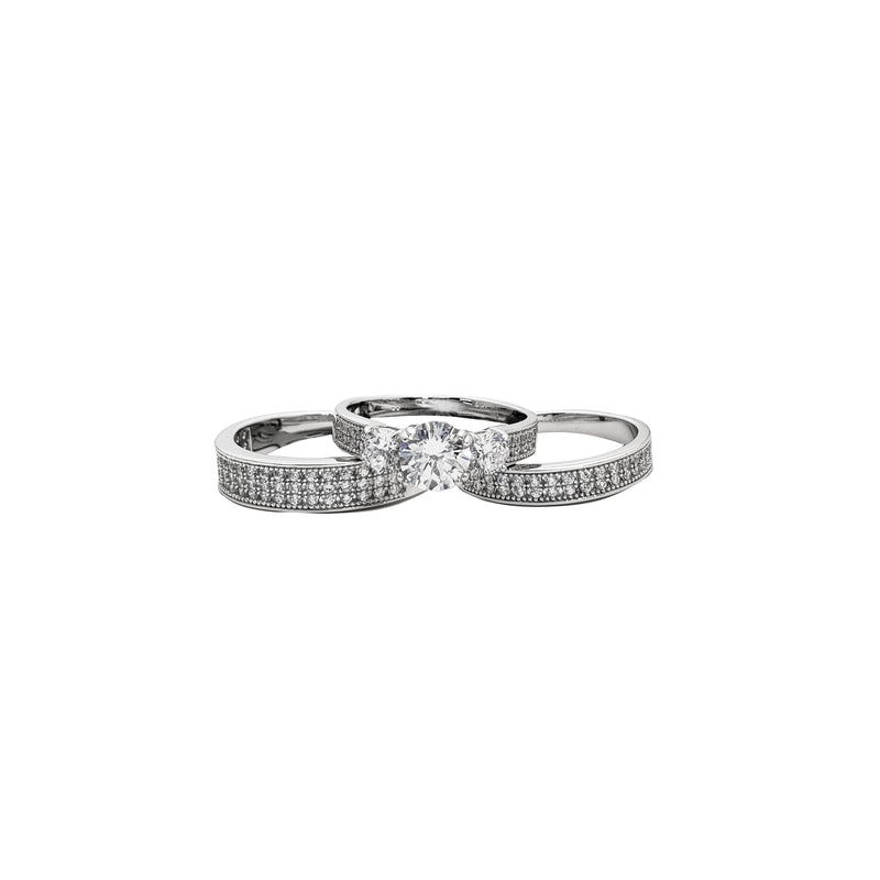 Three-Pieces CZ Engagement Ring (Silver)