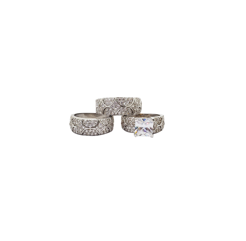 Holographic Accent Princess-Cut CZ Engagement Ring Set (14K)