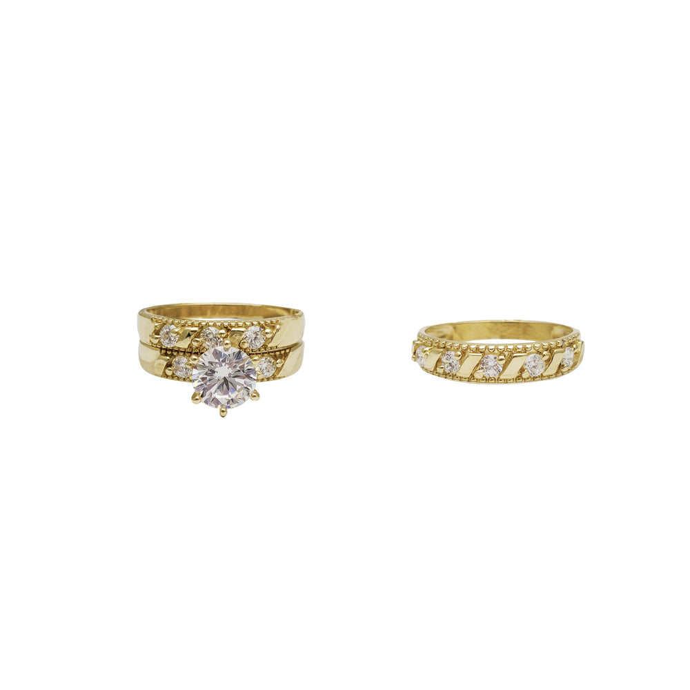 Milgrain Cz Three-Piece Set Engagement Rings (14K)
