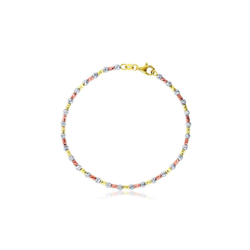 Tricolor Diamond Cut Ball & Bar Bead Bracelet (14K)