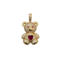 Red Cubic Zirconia Iced-Out Teddy Bear Pendant (14K)