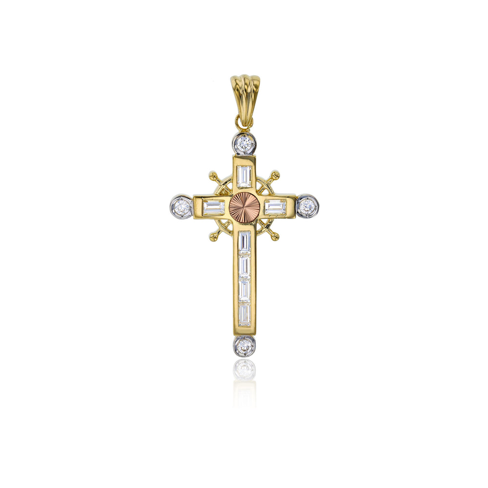 Tricolor Cross Pendant (14K)
